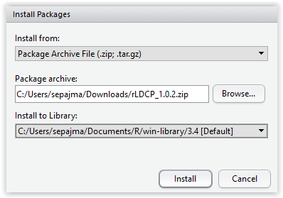 Installing the rLDCP package from RStudio